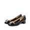 思加图2022春季新款小圆头粗跟浅口鞋金属装饰单鞋女皮鞋EDQ01AQ2