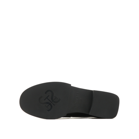 思加图2023春季新款简约圆头一脚蹬乐福鞋粗跟单鞋女皮鞋9UL02AM3