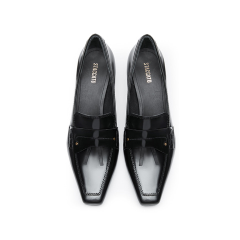 思加图2024秋季新款英伦风复古乐福鞋细跟鞋单鞋女皮鞋ES802CA4