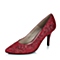 Tata/他她秋季专柜同款红色亮片蕾丝布浅口女单鞋2H518CQ5