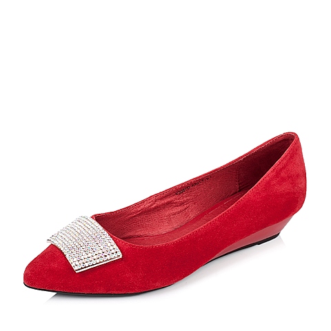 Tata/他她秋季专柜同款红色羊皮时尚坡跟女单鞋V308DCQ5