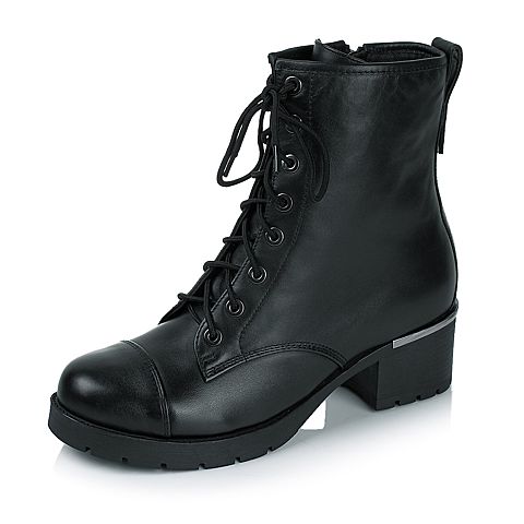 Tata/他她冬季专柜同款黑色时尚牛皮女靴2XZA6DZ5