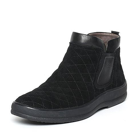 Tata/他她冬季专柜同款黑色二层牛皮男鞋皮靴（绒里）F9L51DD5