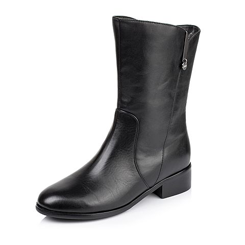 Tata/他她冬季专柜同款黑色小牛皮女靴（绒里）2ZC65RZ5