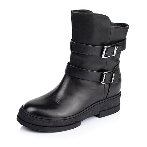 Tata/他她冬季专柜同款黑色小牛皮女靴（绒里）2N463RZ5