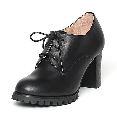 Tata/他她秋季专柜同款黑色牛皮女单鞋2DH22CM5