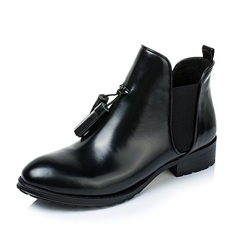 Tata/他她秋季专柜同款黑色牛皮/橡筋女靴YU311CD6