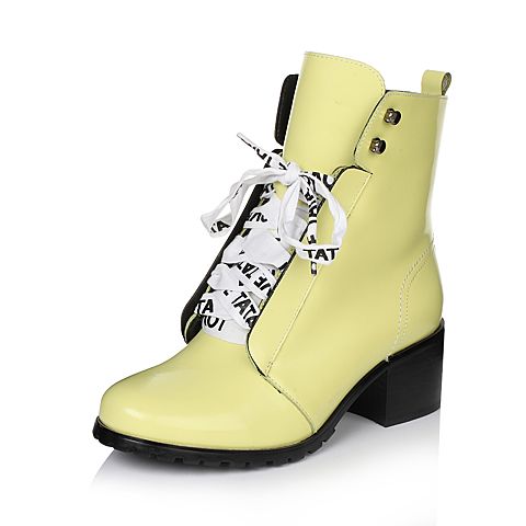 Tata/他她冬季专柜同款黄色牛皮女皮靴FTU40DD6