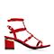 Tata/他她夏季红色牛皮潮流铆钉时尚罗马风粗跟女皮凉鞋2R301BL6