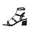 Tata/他她夏季黑色牛皮潮流铆钉时尚罗马风粗跟女皮凉鞋2R301BL6