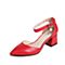 Tata/他她夏季红色羊皮时尚玛丽珍鞋尖头粗跟女皮凉鞋MZZ17BK7