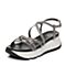 Tata/他她夏季专柜同款银灰亮片布休闲罗马鞋坡跟女凉鞋T2024BL7