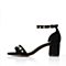 Tata/他她夏季黑色羊皮珍珠脚环扣带圆柱跟女凉鞋FH001BL7
