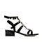Tata/他她夏季黑色羊皮珍珠铆钉时尚罗马鞋女凉鞋FHM01BL7