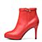 Tata/他她专柜同款红色牛皮尖头细高跟及踝靴女短靴FMO40DD7