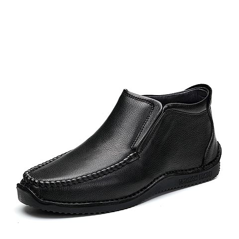 Tata/他她专柜同款黑色牛皮时尚简约男休闲靴T4517DD7