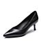 Tata/他她2018春专柜同款黑色牛皮革尖头猫跟鞋细高跟女单鞋FLH01AQ8