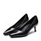 Tata/他她春专柜同款黑色牛皮革尖头猫跟鞋细高跟女单鞋FLH01AQ8