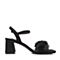 Tata/他她夏专柜同款黑色拼接一字带粗高跟女凉鞋FP701BL8