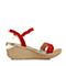 Tata/他她夏专柜同款红色羊皮水钻波浪一字带坡跟女凉鞋2NTD1BL8