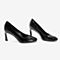 Tata/他她2018秋专柜同款黑色牛皮革水钻方头高跟浅口女单鞋S3014CQ8