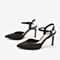 Tata/他她2018秋专柜同款黑色条纹布一字带高跟后空女凉鞋FWZ04CH8