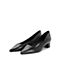 Tata/他她2018秋专柜同款黑色牛皮革通勤尖头粗跟浅口女鞋FVZ02CQ8
