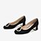 Tata/他她2018秋专柜同款黑色羊皮革绒面水钻圆扣方头粗跟浅口女鞋FX903CQ8