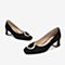 Tata/他她2018秋专柜同款黑色羊皮革绒面水钻圆扣方头粗跟浅口女鞋FX903CQ8