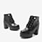 Tata/他她2018秋专柜同款黑色珍珠绑带粗高跟马丁靴踝靴女短靴2C1DACD8