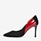 Tata/他她2018秋专柜同款黑/红拼接通勤尖头细高跟浅口女单鞋FWZ05CQ8