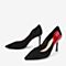Tata/他她2018秋专柜同款黑/红拼接通勤尖头细高跟浅口女单鞋FWZ05CQ8