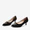 Tata/他她2018秋专柜同款黑色羊皮革水钻尖头猫跟鞋浅口女单鞋AMF01CQ8
