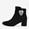 Tata/他她2018冬专柜同款黑色羊皮革绒面水钻高跟女短靴FQ040DD8