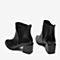 Tata/他她2018冬专柜同款黑色牛皮革尖头套筒粗高跟女短靴2I859DD8