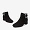 Tata/他她2018冬专柜同款黑色羊皮革心形扣通勤踝靴女短靴FGR41DD8