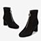 Tata/他她2018冬专柜同款黑色羊皮革金属扣粗跟女短靴FW540DD8