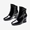 Tata/他她2018冬专柜同款黑色牛皮革通勤粗高跟女短靴FWJ41DD8