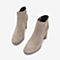 Tata/他她2018冬灰色羊皮革绒面通勤亮线布粗高跟踝靴女短靴DSK91DD8