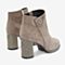 Tata/他她2018冬灰色羊皮革绒面通勤亮线布粗高跟踝靴女短靴DSK91DD8
