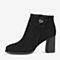 Tata/他她2018冬黑色羊皮革绒面通勤亮线布粗高跟踝靴女短靴DSK91DD8