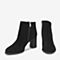 Tata/他她2018冬黑色羊皮革绒面通勤亮线布粗高跟踝靴女短靴DSK91DD8