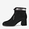Tata/他她2018冬黑色羊皮革绒面水钻绑带方头踝靴粗高跟女短靴DSYL6DD8