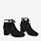 Tata/他她2018冬黑色羊皮革绒面水钻绑带方头踝靴粗高跟女短靴DSYL6DD8