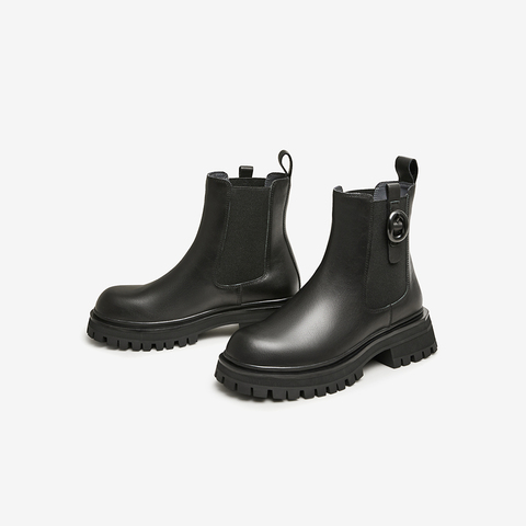 Tata/他她2023冬商场同款时尚拼接牛皮切尔西靴女鞋新WVU06DD3