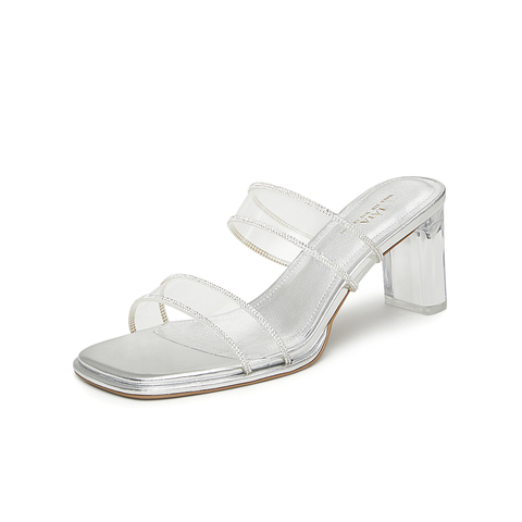 Tata/他她2024夏商场同款简约百搭女粗跟一字拖鞋新款XEK01BT4