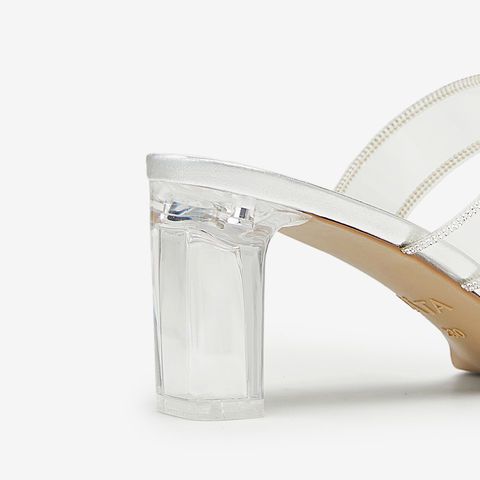 Tata/他她2024夏商场同款简约百搭女粗跟一字拖鞋新款XEK01BT4