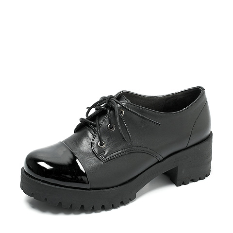 TEENMIX/天美意 及踝靴秋季黑色牛皮/黑色漆牛皮女皮鞋（常青）1036-CM2
