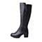 Teenmix/天美意冬季专柜同款黑色牛皮舒适中跟女长靴6VF80DG4