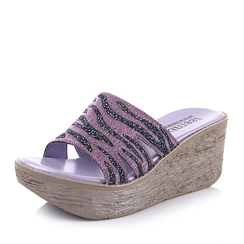 Teenmix/天美意夏季专柜同款紫兰贴毛烫钻胶片皮女鞋6TP03BT4